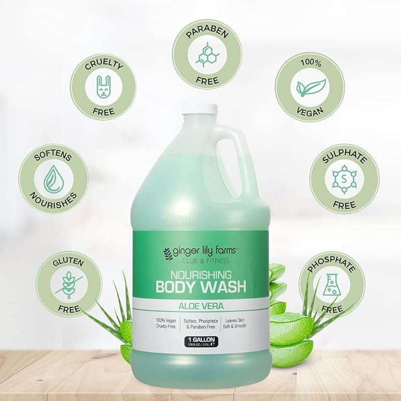 Ginger Lily Farms Club & Fitness Nourishing Body Wash, 100% Vegan & Cruelty-Free, Bath & Shower Gel for Men and Women, Aloe Vera Scent, 1 Gallon (128 fl. oz.) Refill - Image 4