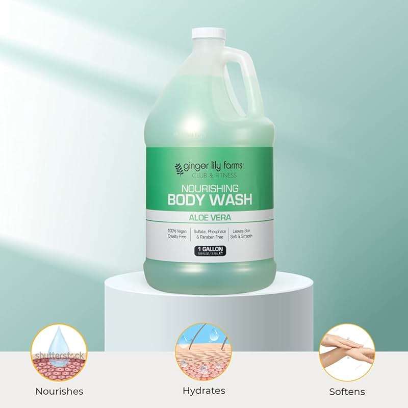 Ginger Lily Farms Club & Fitness Nourishing Body Wash, 100% Vegan & Cruelty-Free, Bath & Shower Gel for Men and Women, Aloe Vera Scent, 1 Gallon (128 fl. oz.) Refill - Image 5