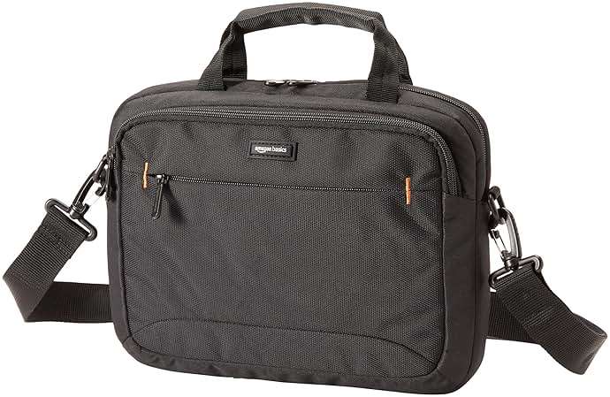 Amazon Basics Laptop Shoulder Bag with Compartments, 17.3-inch, Black, Large Capacity, Fits Dell, HP, ASUS, Lenovo, MacBook Pro and more - Image 1