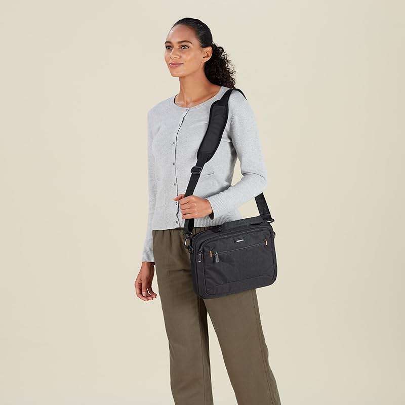 Amazon Basics Laptop Shoulder Bag with Compartments, 17.3-inch, Black, Large Capacity, Fits Dell, HP, ASUS, Lenovo, MacBook Pro and more - Image 6