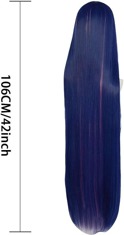 ANOGOL Hair Cap+ Blue Mix Pink Wig 105cm Long Straight Pink Wigs for Women with Bangs Costume for Women Synthetic Blue and Pink Hair Wigs for Stocking Cosplay Halloween Wig Anime Party - Image 6