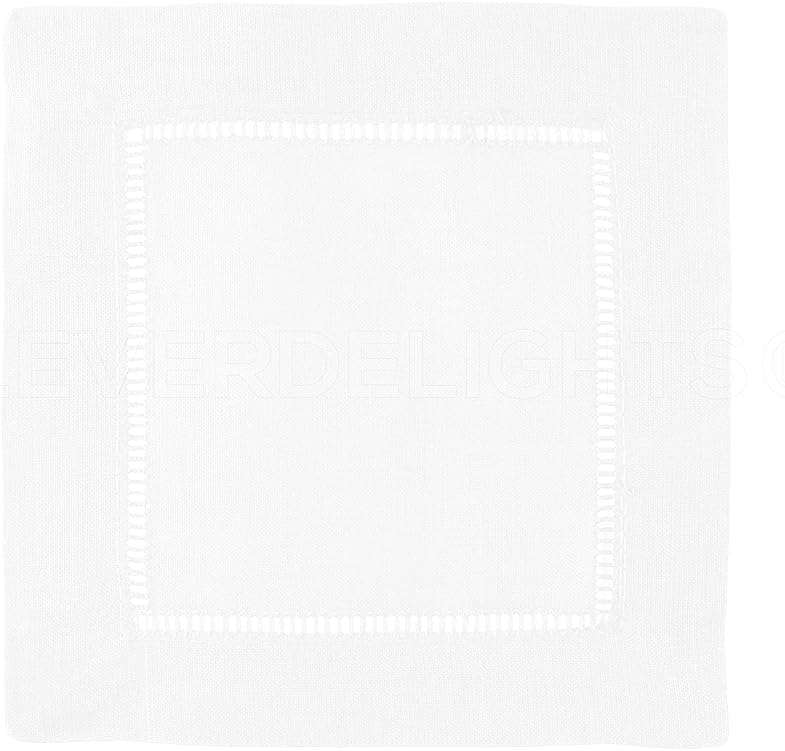 CleverDelights 6" White Cotton Hemstitch Cocktail Napkins - 12 Pack - 100% Cotton - Image 2