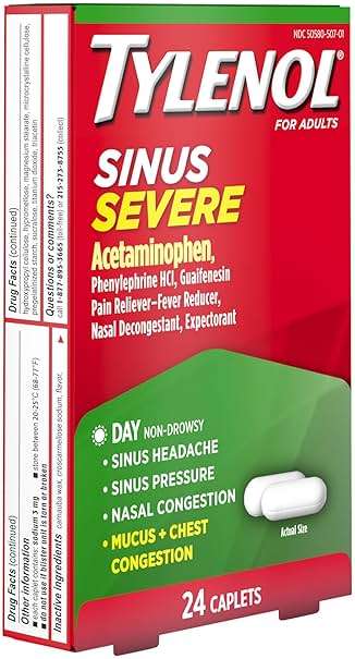Tylenol Sinus Severe Daytime Caplets, Non-Drowsy, Pain Reliever, Pressure and Nasal Congestion Relief, Fever Reducer, Expectorant, Acetaminophen, Guaifenesin, Phenylephrine HCL, 24 Count - Image 7