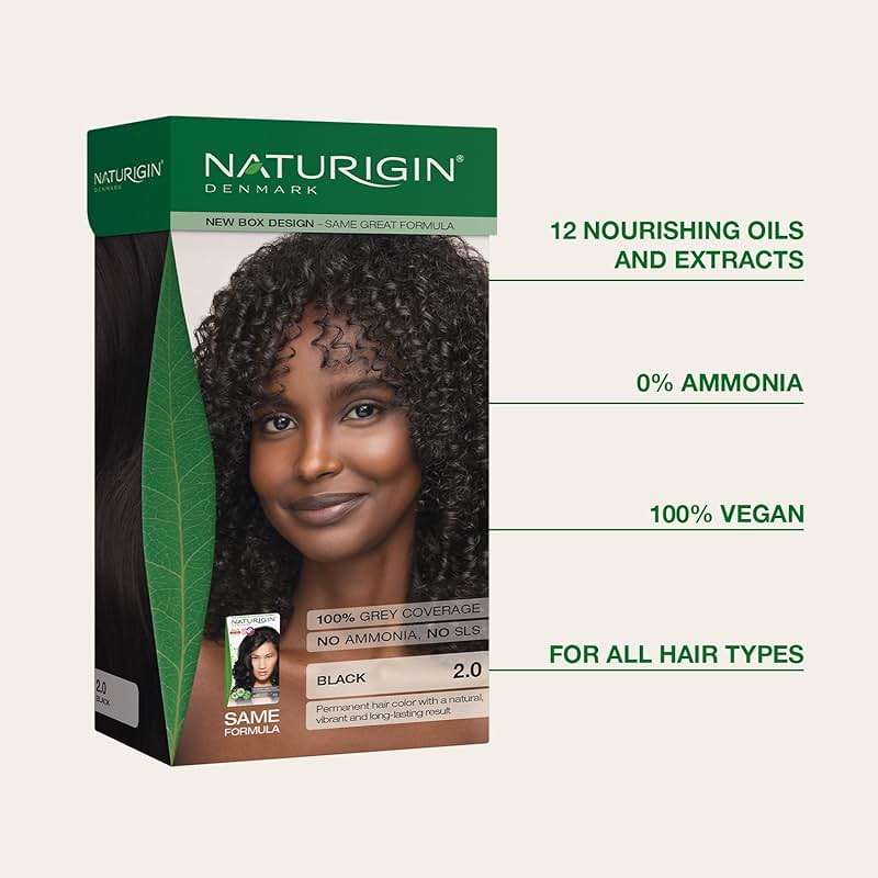 Naturigin Permanent Hair Color, 2.0 Black, Ammonia Free, 100% Gray Coverage, Nourishing Natural Formula, For All Hair Types, Long-Lasting, Vegan & Cruelty-Free, 1 Pack - Image 3