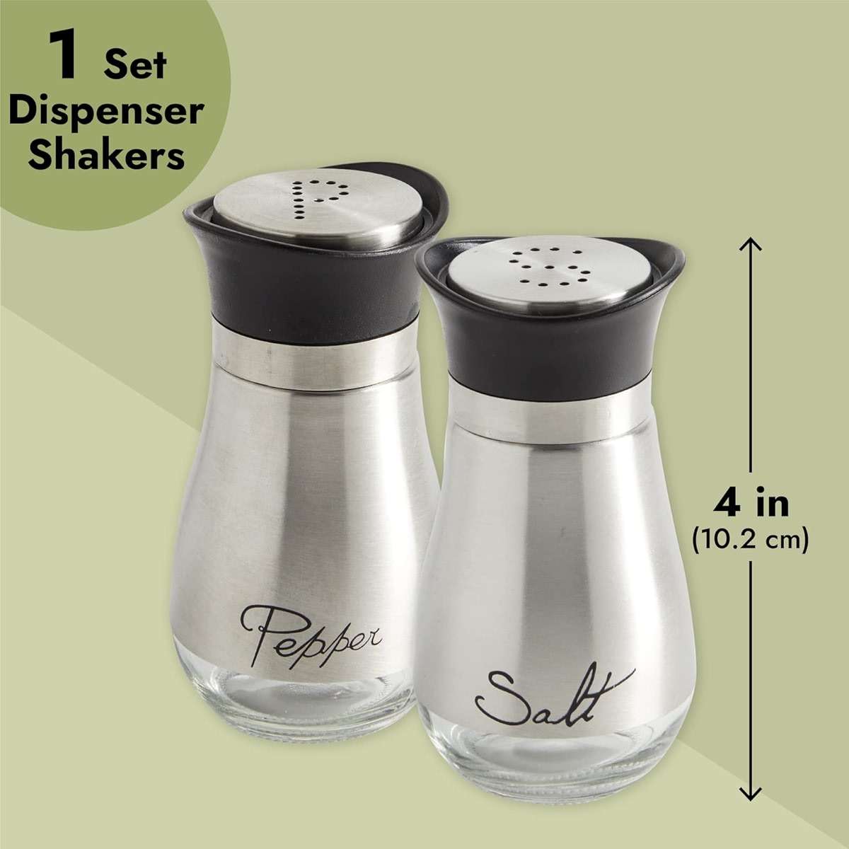 Stainless Steel Salt and Pepper Shaker Set with Glass Bottom, Perforated "S" and "P" Caps - Modern Kitchen Counter Decor (4oz) - Image 3