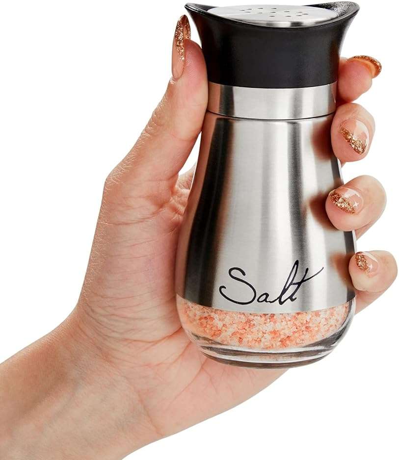 Stainless Steel Salt and Pepper Shaker Set with Glass Bottom, Perforated "S" and "P" Caps - Modern Kitchen Counter Decor (4oz) - Image 9