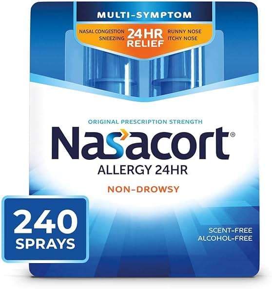 Nasacort 24HR Allergy Nasal Spray for Adults, Non-drowsy & Alcohol Free, 240 Sprays, 0.57 fl.oz. 2Ct - Image 1