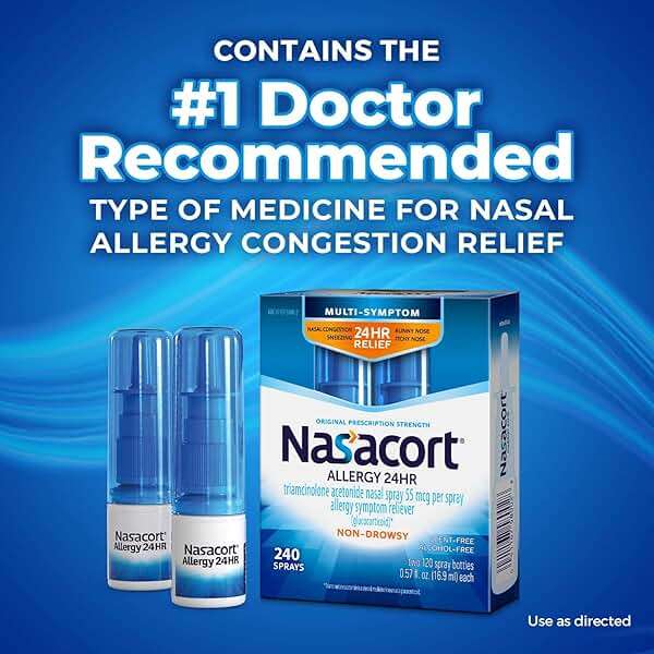 Nasacort 24HR Allergy Nasal Spray for Adults, Non-drowsy & Alcohol Free, 240 Sprays, 0.57 fl.oz. 2Ct - Image 6