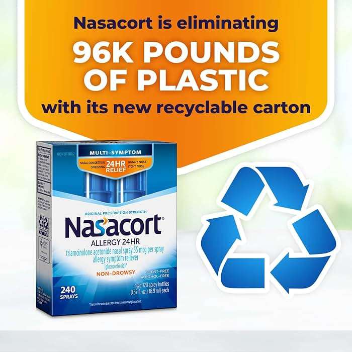 Nasacort 24HR Allergy Nasal Spray for Adults, Non-drowsy & Alcohol Free, 240 Sprays, 0.57 fl.oz. 2Ct - Image 8