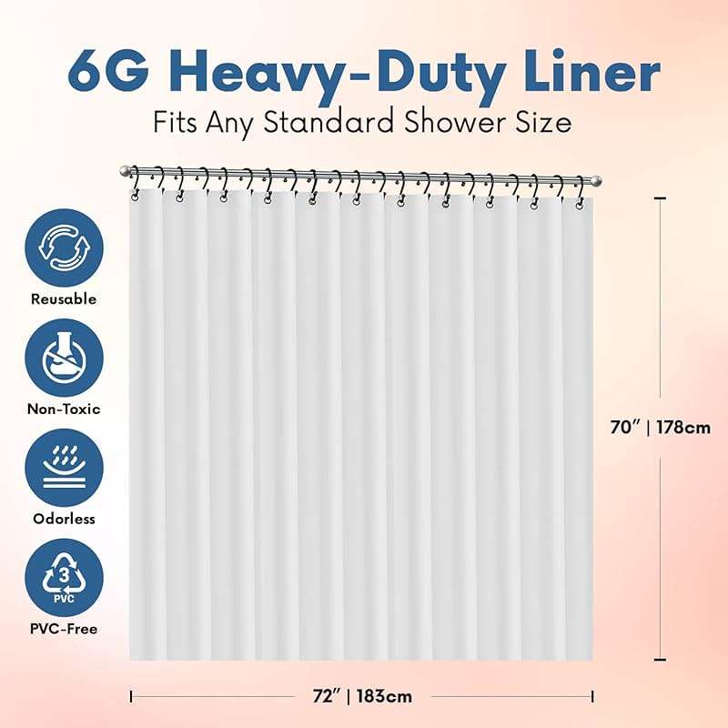 No Smell Shower Curtain Liner 72x72 White - PEVA Plastic Shower Curtain for Bathroom, PVC-Free Waterproof Shower Liner with Metal Grommets and Magnet-Weighted Bottom Hem - Washable Inner Liner - Image 2