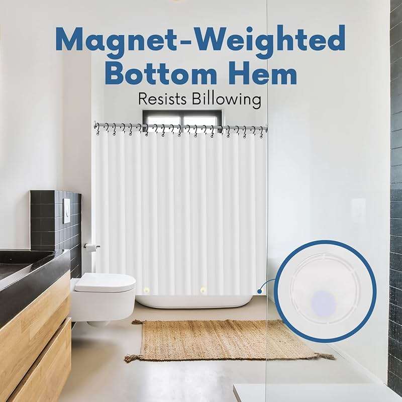 No Smell Shower Curtain Liner 72x72 White - PEVA Plastic Shower Curtain for Bathroom, PVC-Free Waterproof Shower Liner with Metal Grommets and Magnet-Weighted Bottom Hem - Washable Inner Liner - Image 4