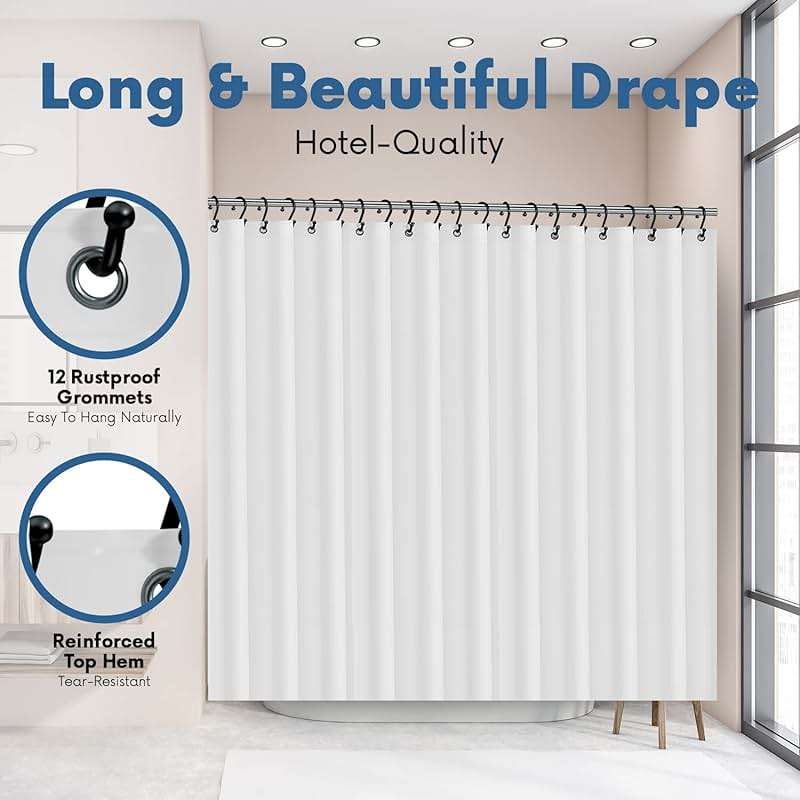 No Smell Shower Curtain Liner 72x72 White - PEVA Plastic Shower Curtain for Bathroom, PVC-Free Waterproof Shower Liner with Metal Grommets and Magnet-Weighted Bottom Hem - Washable Inner Liner - Image 5