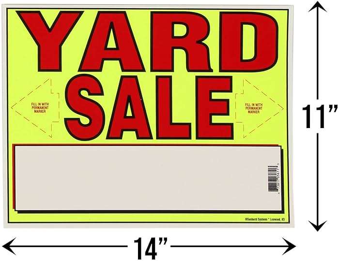 Sunburst Systems 4150 Yard Neon Yellow (10) Large Label 4150 Kit Includes (3) All-Weather Yard Sale Signs, (200) Pre-Priced Stickers , 11x14 inches - Image 3