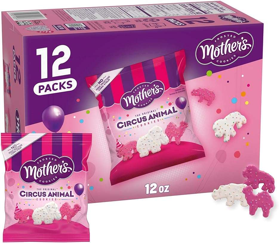 Mother's Original Circus Animal Cookies | Frosted Vanilla Shortbread Cookies with Rainbow Sprinkles | Box of Cookie Snack Packs | 12 Count - 1-oz Pouches | NET WT 12 oz - Image 1