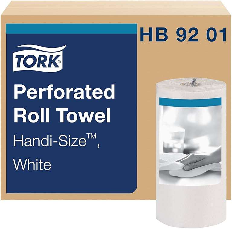 Tork Handi-Size Perforated Roll Towel White, Certified Compostable, 30 x 120 Towels, HB9201 - Image 1