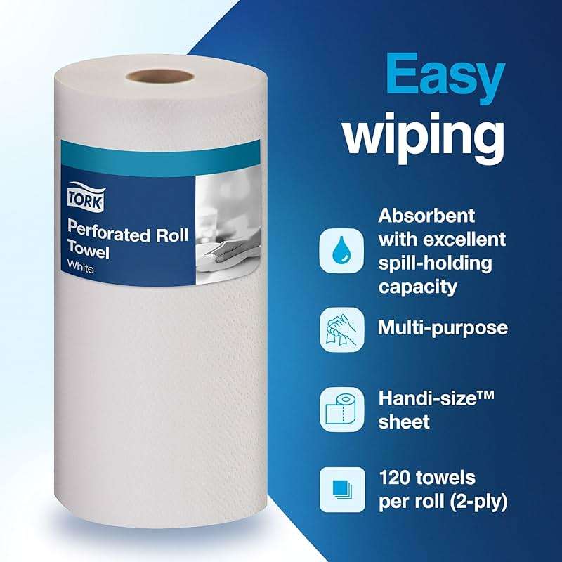 Tork Handi-Size Perforated Roll Towel White, Certified Compostable, 30 x 120 Towels, HB9201 - Image 3