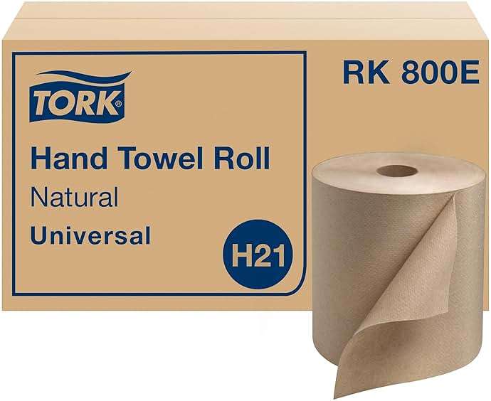 Tork Paper Towel Roll Natural - Universal Hand Roll, Natural Paper Towels with Brown Tissues made of 100% Recycled Fiber, 6 Rolls x 800 ft, Compatible with H21 Dispenser, RK800E - Image 1