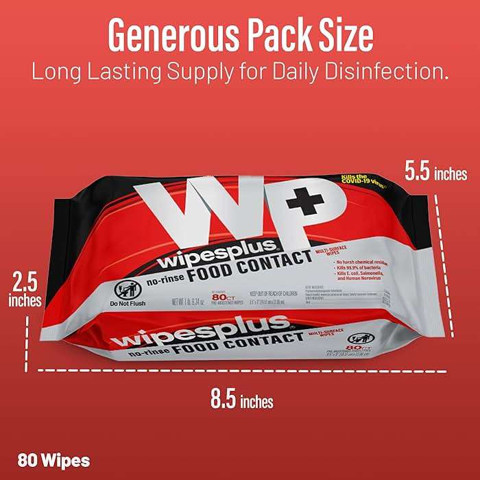 WIPESPLUS No-Rinse Food Contact Wipes, Multi-Surface Wipe, Unscented for Home and Business, 960 Count, (12 Packs of 80) - Image 5