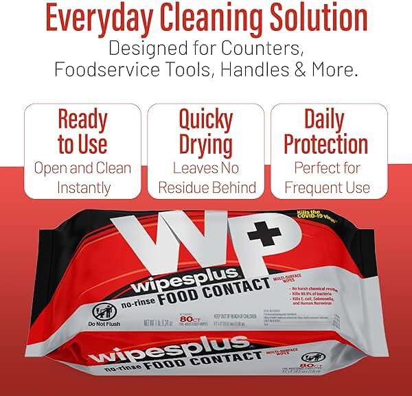 WIPESPLUS No-Rinse Food Contact Wipes, Multi-Surface Wipe, Unscented for Home and Business, 960 Count, (12 Packs of 80) - Image 6