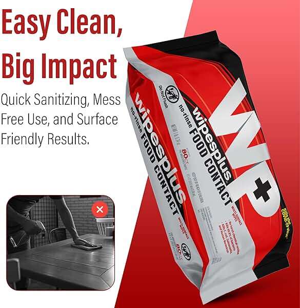 WIPESPLUS No-Rinse Food Contact Wipes, Multi-Surface Wipe, Unscented for Home and Business, 960 Count, (12 Packs of 80) - Image 8