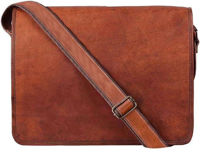 RUSTIC TOWN 15 inch Vintage Crossbody Full Grain Leather Laptop Messenger Bag - Image 1