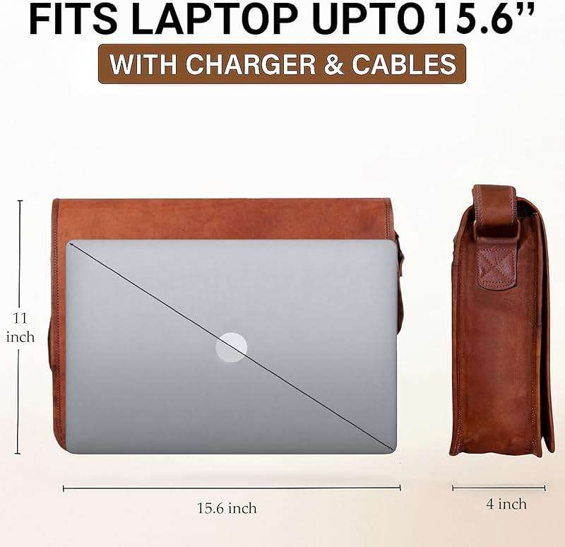 RUSTIC TOWN 15 inch Vintage Crossbody Full Grain Leather Laptop Messenger Bag - Image 3
