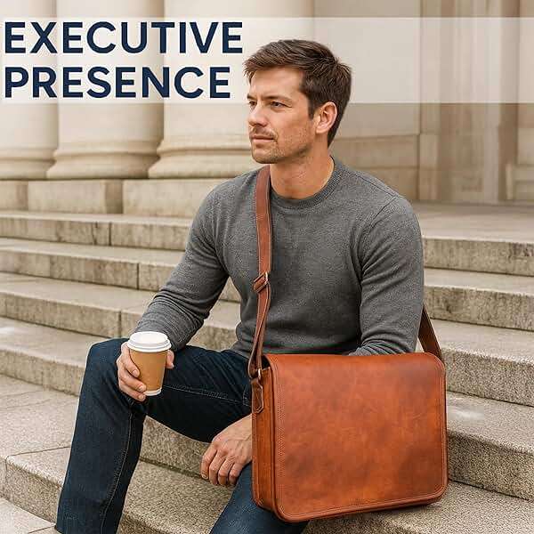 RUSTIC TOWN 15 inch Vintage Crossbody Full Grain Leather Laptop Messenger Bag - Image 8