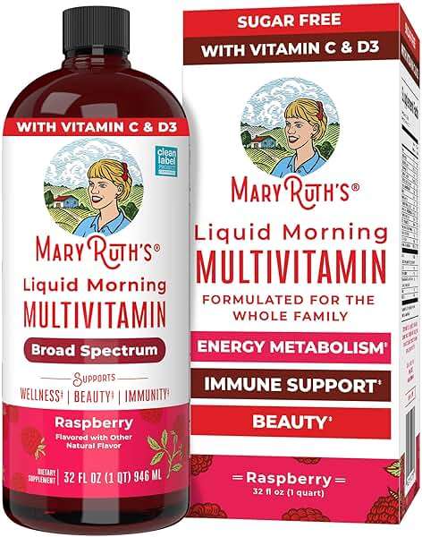 MARYRUTH'S Liquid Morning Multivitamin for Women, Men & Kids | Vitamin A C D E B6 B12 Biotin Zinc | Beauty | Vegan | Non-GMO | Gluten Free | 32 Servings - Image 1