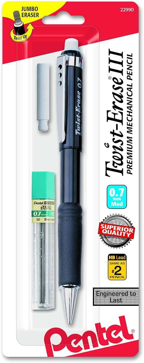 Pentel Twist-Erase III Mechanical Pencil, (0.7mm) Medium Line, with Lead and Eraser Refills (QE517LEBP) - Image 1