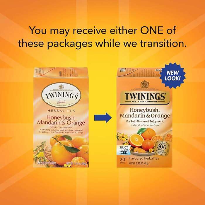 Twinings Honeybush, Mandarin, & Orange Herbal Tea Individually Wrapped Bags, 20 Count (Pack of 1), Naturally Caffeine-Free, Enjoy Hot or Iced, 20 Teabags - Image 3
