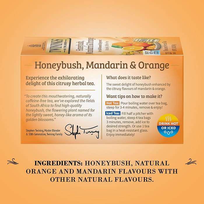 Twinings Honeybush, Mandarin, & Orange Herbal Tea Individually Wrapped Bags, 20 Count (Pack of 1), Naturally Caffeine-Free, Enjoy Hot or Iced, 20 Teabags - Image 4
