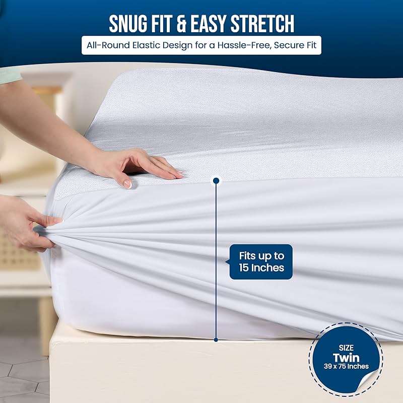 Twin Size Mattress Protector Waterproof, Premium 200 GSM Terry Mattress Cover, Soft & Breathable Bed Cover, Fitted Sheet Style Stretchable Deep Pockets 15" by Utopia Bedding (White) - Image 3
