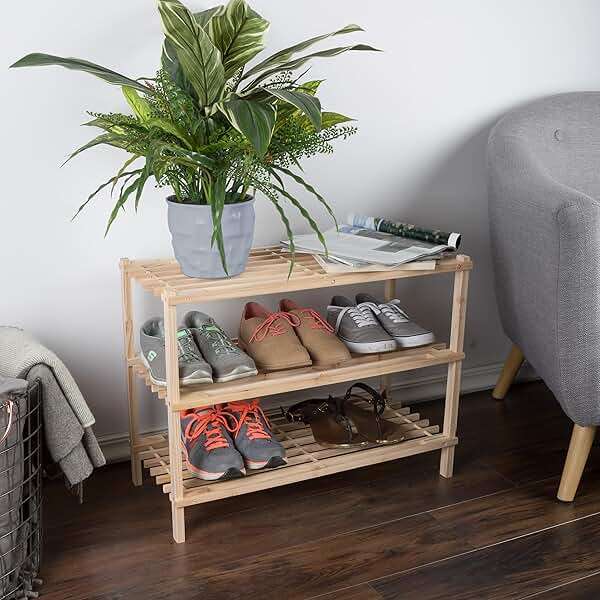 Shoe Storage Rack - 3-Tier Wood Shoe Organizer for Closet, Bathroom, Entryway - Footwear Shelf Holds 9 Pairs Sneakers or Boots by Lavish Home (Light Oak) - Image 2