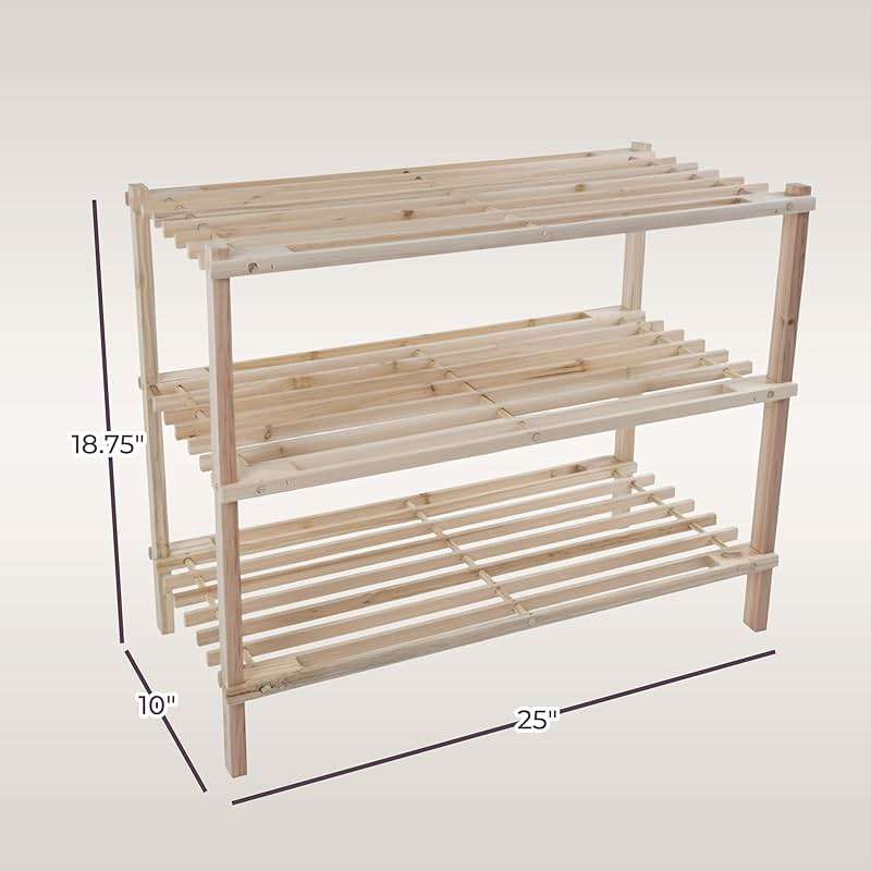 Shoe Storage Rack - 3-Tier Wood Shoe Organizer for Closet, Bathroom, Entryway - Footwear Shelf Holds 9 Pairs Sneakers or Boots by Lavish Home (Light Oak) - Image 3