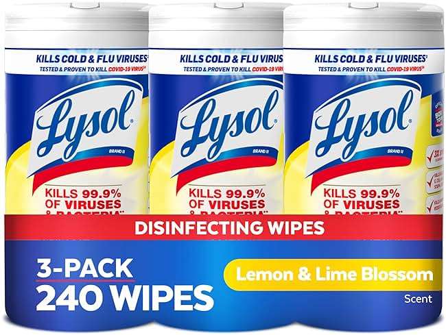 LYSOL Disinfecting Wipes, All Purpose Cleaner, Multi-Surface Antibacterial Cleaning Wipes, Household Cleaning Supplies, Dorm Essentials, Lemon & Lime Blossom Scent, 80 ct. (3 Pack) - Image 1
