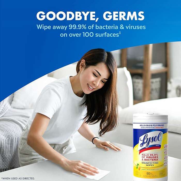 LYSOL Disinfecting Wipes, All Purpose Cleaner, Multi-Surface Antibacterial Cleaning Wipes, Household Cleaning Supplies, Dorm Essentials, Lemon & Lime Blossom Scent, 80 ct. (3 Pack) - Image 2