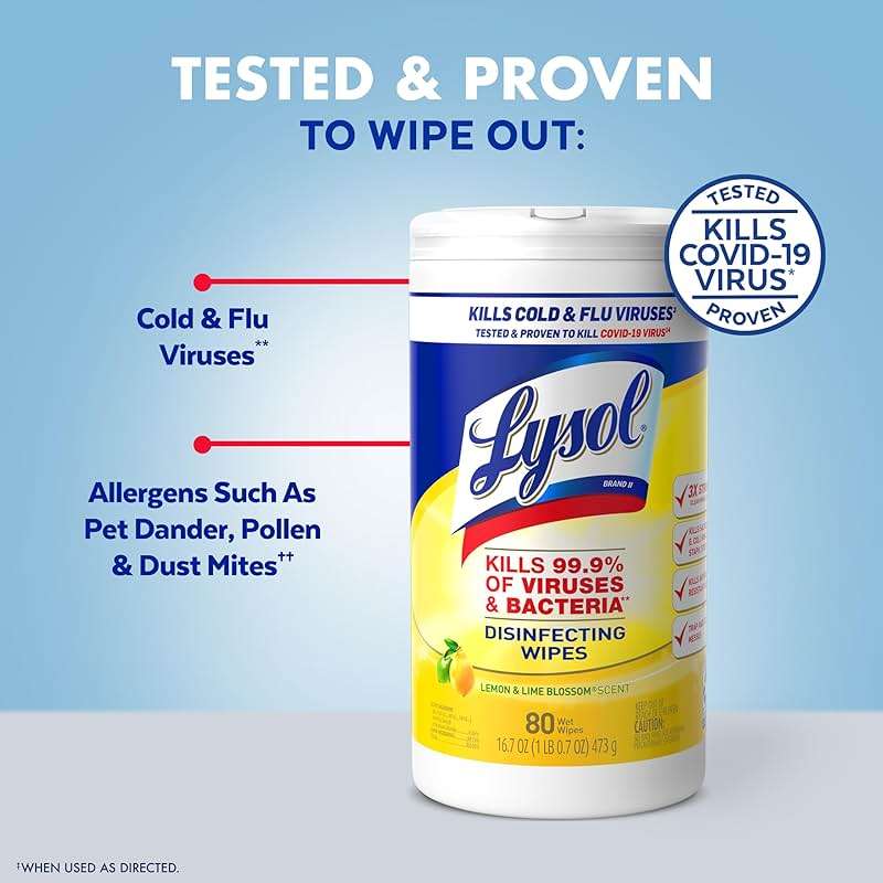 LYSOL Disinfecting Wipes, All Purpose Cleaner, Multi-Surface Antibacterial Cleaning Wipes, Household Cleaning Supplies, Dorm Essentials, Lemon & Lime Blossom Scent, 80 ct. (3 Pack) - Image 3