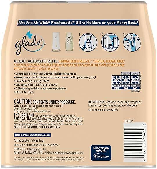 Glade Automatic Spray Refill, Air Freshener for Home and Bathroom, Hawaiian Breeze, 6.2 Oz, 2 Count - Image 2