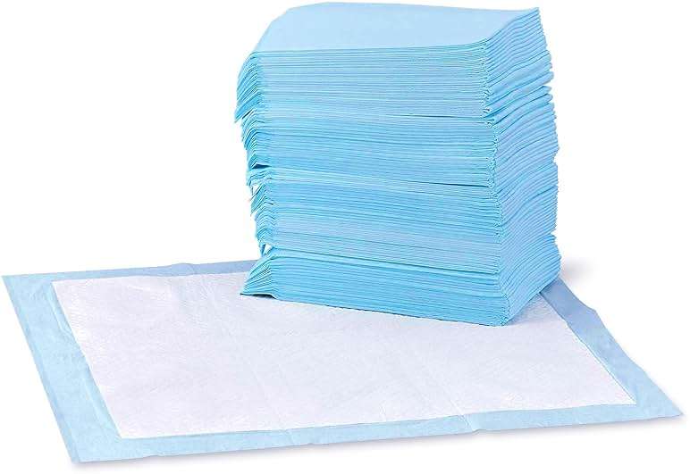 Amazon Basics Leak-Proof Dog and Puppy Potty Training Pee Pads with Quick-Dry 5-Layer Super Absorbent Design, Regular Size 22 x 22 inch, Blue & White, 100 Count - Image 1