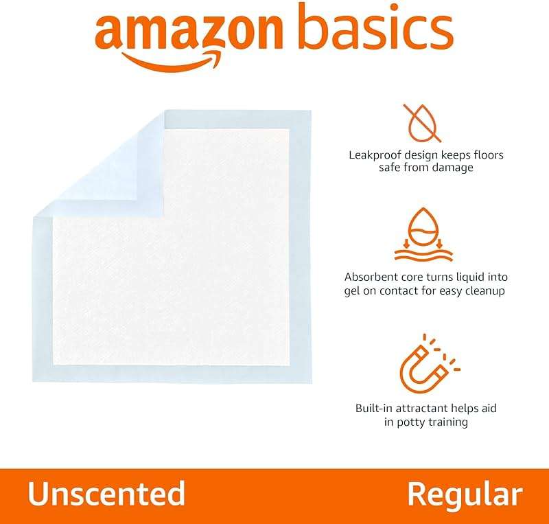 Amazon Basics Leak-Proof Dog and Puppy Potty Training Pee Pads with Quick-Dry 5-Layer Super Absorbent Design, Regular Size 22 x 22 inch, Blue & White, 100 Count - Image 2
