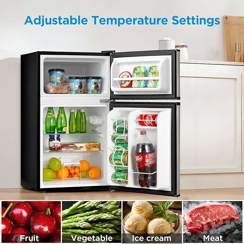 Midea WHD-113FSS1 Double Door Mini Fridge with Freezer for Bedroom Office or Dorm with Adjustable Remove Glass Shelves Compact Refrigerator, 3.1 cu ft, Stainless Steel - Image 3