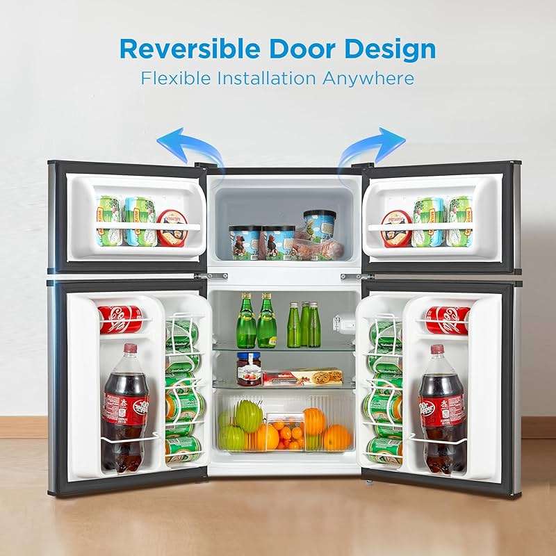 Midea WHD-113FSS1 Double Door Mini Fridge with Freezer for Bedroom Office or Dorm with Adjustable Remove Glass Shelves Compact Refrigerator, 3.1 cu ft, Stainless Steel - Image 6