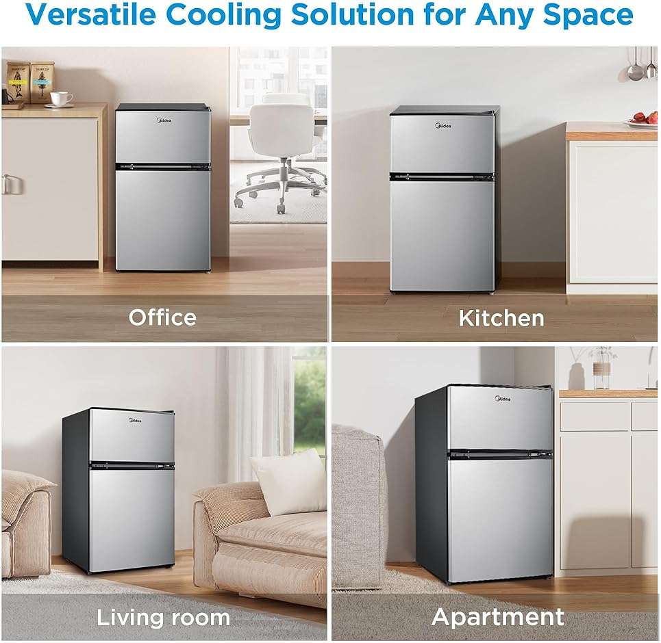 Midea WHD-113FSS1 Double Door Mini Fridge with Freezer for Bedroom Office or Dorm with Adjustable Remove Glass Shelves Compact Refrigerator, 3.1 cu ft, Stainless Steel - Image 8