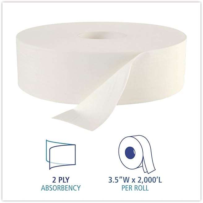 Boardwalk BWK 6102 2000' Length, 12" Width 2-Ply JRT Sr Roll Toilet Tissue - Image 4