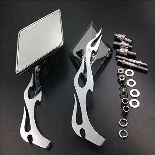 HTTMT MT336-CD Diamond Flame Stem Mirrors Compatible with Harley Davidson Or Metric Bike Chromed - Image 1