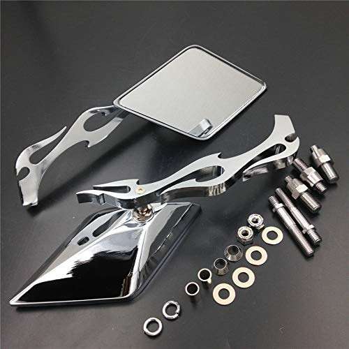 HTTMT MT336-CD Diamond Flame Stem Mirrors Compatible with Harley Davidson Or Metric Bike Chromed - Image 6