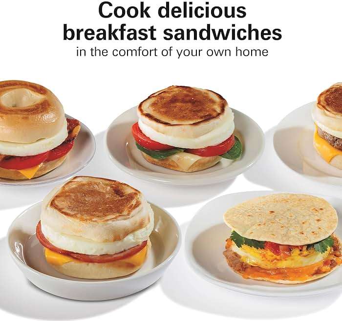 Hamilton Beach Dual Breakfast Sandwich Maker with Timer, Ready in 5 Minutes, Removable Dishwasher Safe PFAS-Free Non-Stick Egg Cooker Ring, Silver (25490MNA) - Image 5