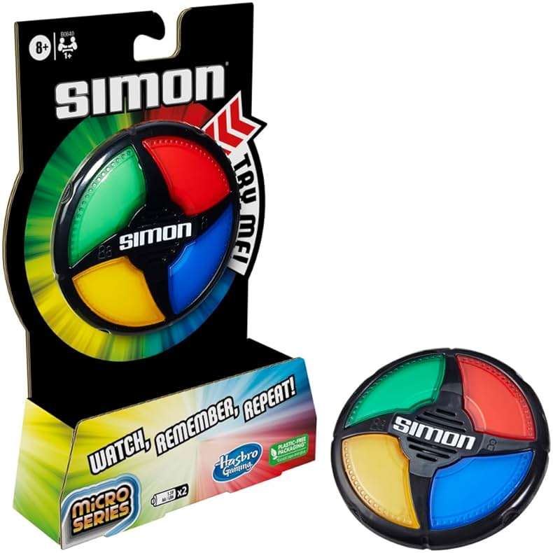 Hasbro Gaming Simon Micro Series Electronic Game for 1 or More Players, Classic Gameplay in a Compact Size, Fun Party Game for Kids Ages 8+, Green, Yellow, Blue,Red - Image 1