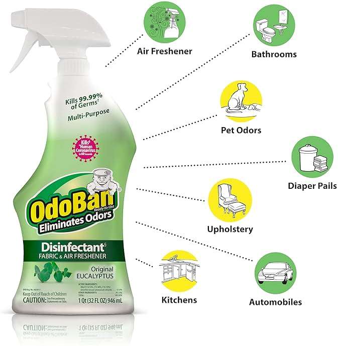 OdoBan Ready-to-Use Disinfectant and Odor Eliminator, 32 Ounce Spray Bottle, Original Eucalyptus Scent - Image 3