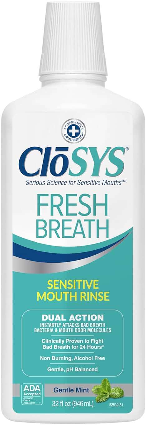 CloSYS Mouthwash, 32 Ounce, Fresh Breath Mouthwash, Gentle Mint, Alcohol Free, Dye Free, pH Balanced Mouth Wash, Helps Soothe Entire Mouth, Fights Bad Breath - Image 1